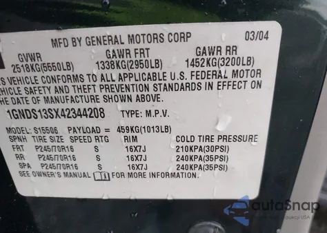 2004 Chevrolet Trailblazer Ls from USA, damaged, VIN 1GNDS13SX42344208